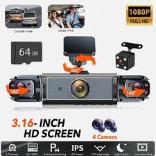 4 Channel Dash Cam 1080P HD Driving Recorder G-Sensor Car Front Rear Inside Cam