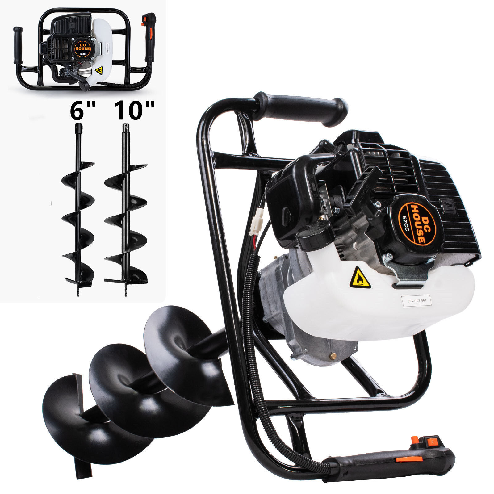 DC HOUSE 52CC 2.4HP Gas Powered Post Hole Digger with Drill Bit EPA ...