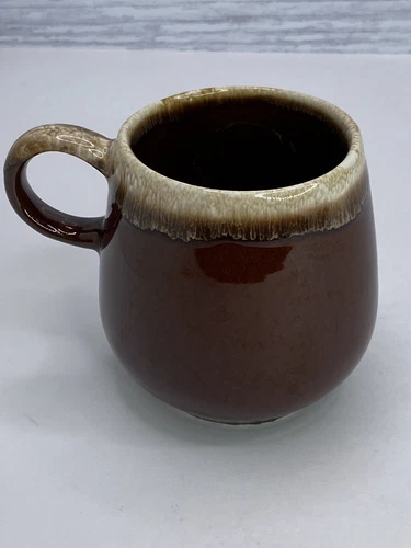 Brown Drip Coffee Cup Mug 3.5 inch Tall 3” wide Heavy Duty Round USA VINTAGE
