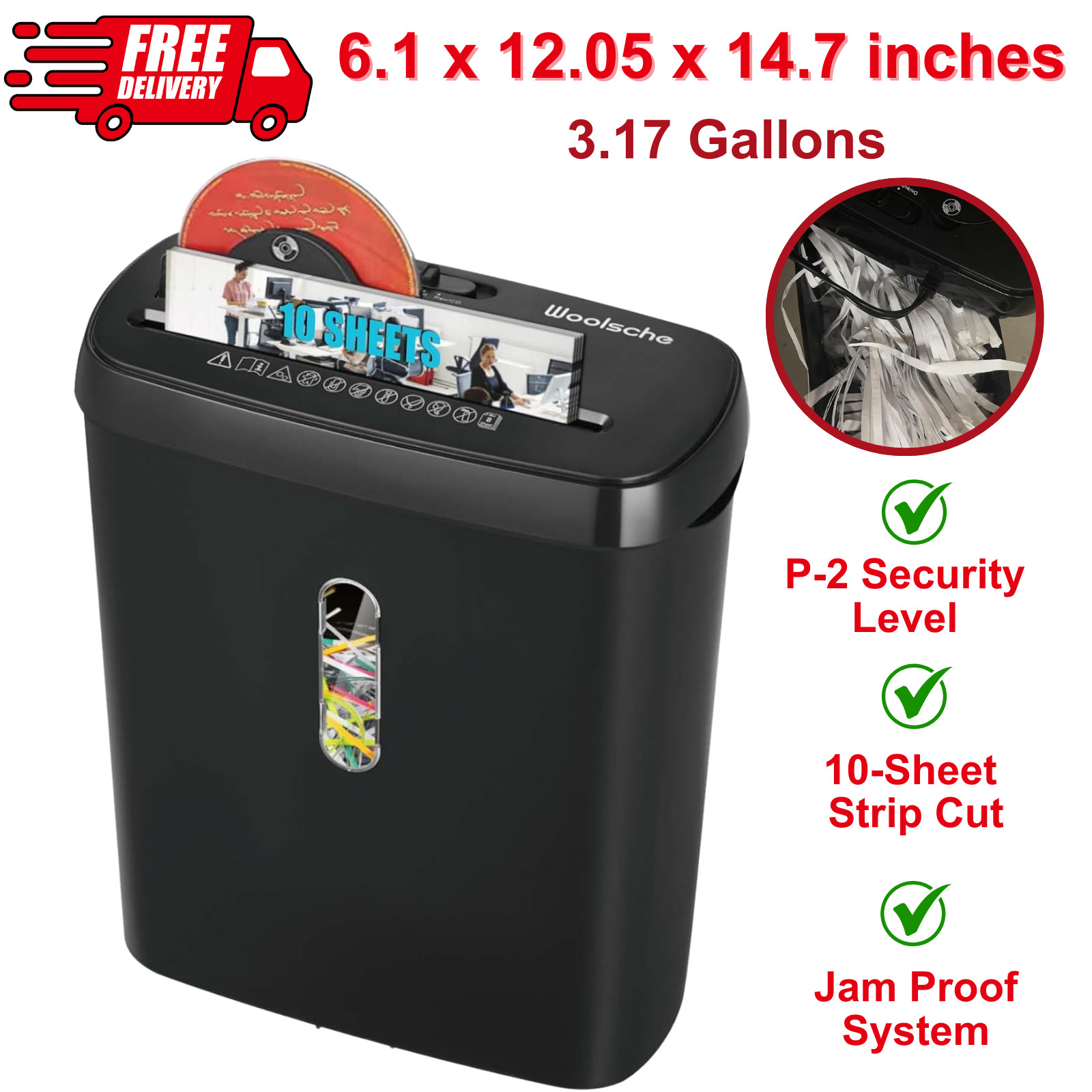 10 Sheet Home Office Paper Shredder CD/Credit Card Shredder with 3.17 Gallon-image