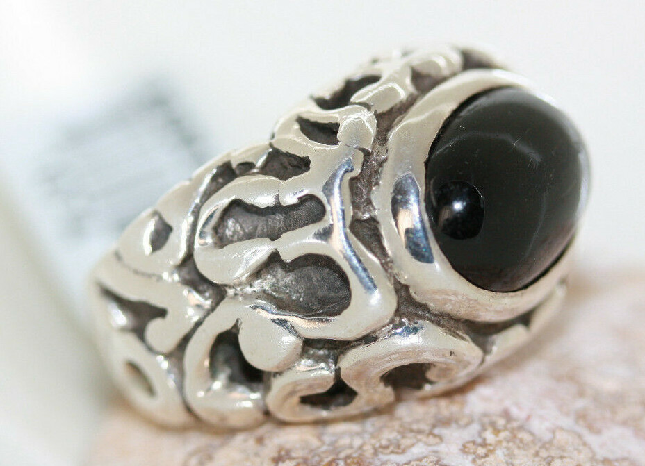 New Designer 5 CT Cab Black Cat Eye 925 Sterling Silver Women's Ladies Ring Sz 7