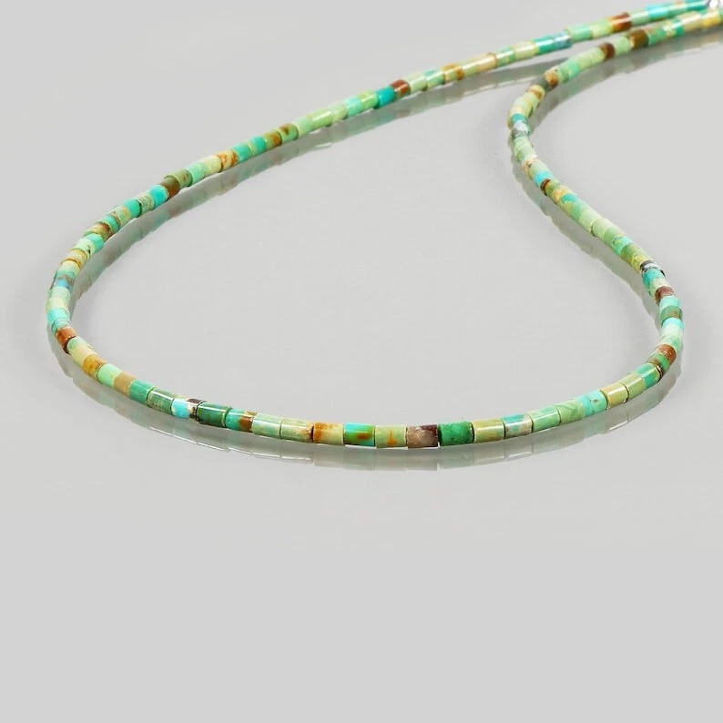 Natural Green Turquoise Smooth Tube Shape Gemstone Beaded Handmade Necklace 18" - Image 4 of 4