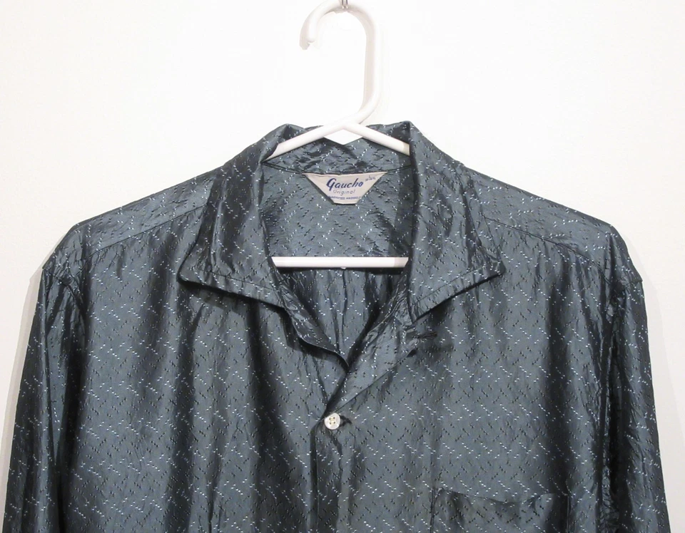 1950S VINTAGE SHIRT GAUCHO ELVIS STYLE SHINY TAFFETA L SHARKSKIN ROCK & ROLL S40 - Image 2 of 4