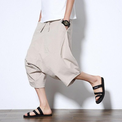  Mens summer Loose Linen Chinese Pants Harem Casual trousers Plus Size