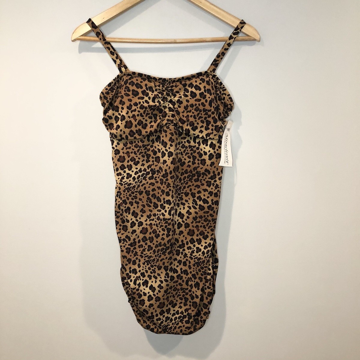 MiracleSuit Leopard Tankini Swim Top Animal Print Ruched Sides Women’s New