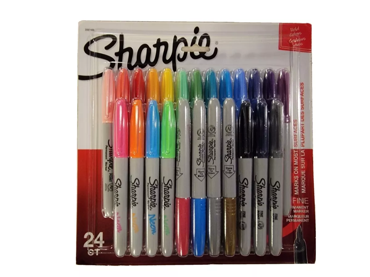 Sharpie Permanent Markers, Fine Point, Assorted Colors, 24 Count