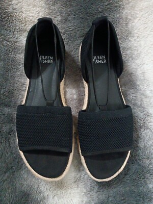 Eileen Fisher Women s Sz 6 Mews Almond Toe Espadrilles Sandals Black Stretch