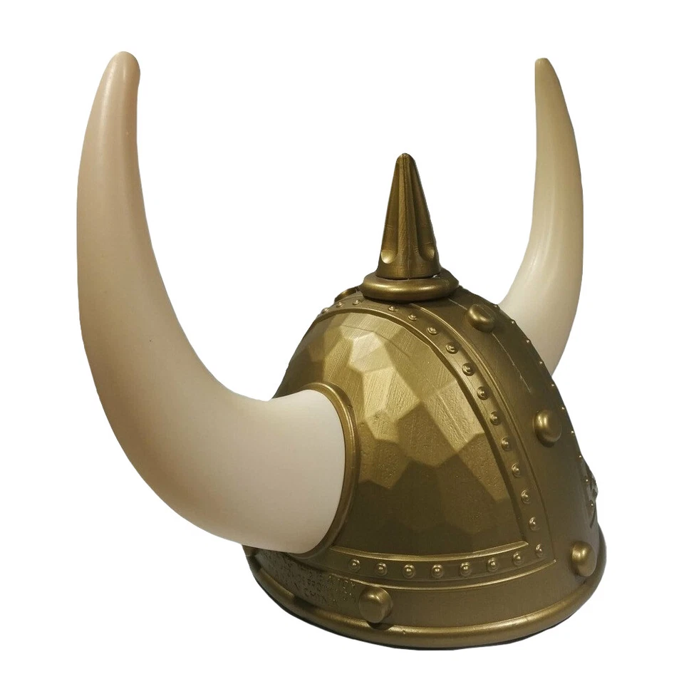 Casco vikingo medieval dorado para adultos con cuernos bárbaro disfraz de Halloween utilería Foto 4 de 4