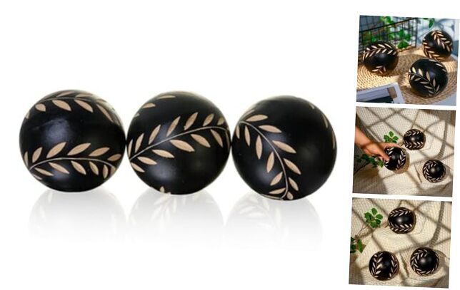 Decorative Orbs for Bowls and Vases, Set of 3, 4 inch Resin Round 4in Leaf