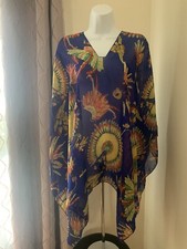 Blue Floral 100 Polyester Dynamic Shawl Poncho Coverup
