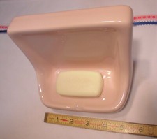Glossy Venetian Pink Ceramic Soap Dish for tub or shower, Drain Slot, New Mint