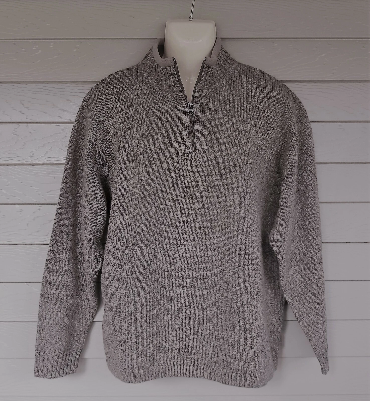 Woolrich Men's Gray Heather 1/4 Zip 100% Wool Knit Pullover Sweater M