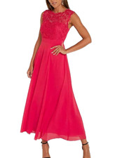 Bonprix Plus Red Lace Yoke Occasion Dress Size 26 RRP £75