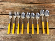 Vtg Butterscotch Bakelite Rogers Korea Stainless Flatware Mixed Lot 9 Pcs