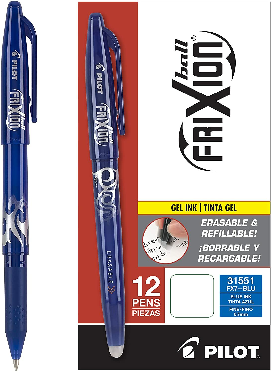 PILOT FriXion Ball Erasable Gel Ink Stick Pens, Fine Point, 