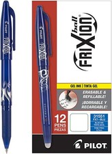 PILOT FriXion Ball Erasable Gel Ink Stick Pens, Fine Point, Blue Ink, 12-Pk