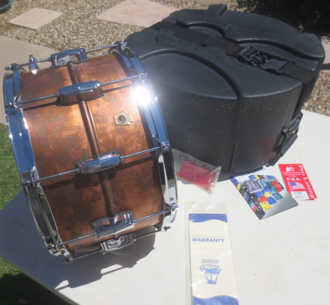 Ludwig Copper Phonic Raw Copper Snare Drum w Imperial Lugs 8" x 14" Humes Berg