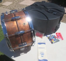 Ludwig Copper Phonic Raw Copper Snare Drum w Imperial Lugs 8" x 14" Humes Berg