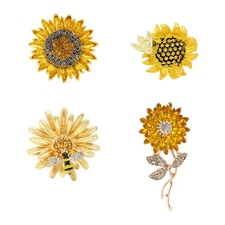 Honbay 4PCS Sparkling Rhinestones Sunflower Brooch Pins Enamel Alloy Flower B...