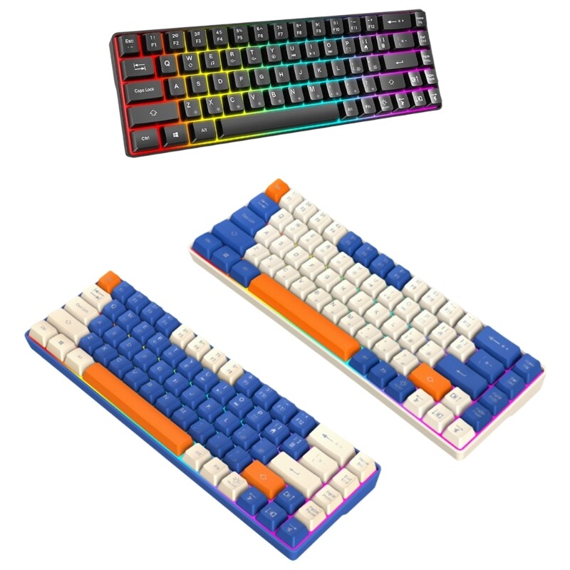 Compact 68-Key LED Backlit Mechanical Wired Gaming Keyboard for Gamers