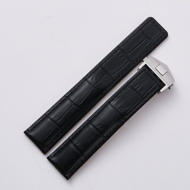 22MM LEATHER WATCH STRAP BAND CLASP FOR TAG HEUER CARRERA MONACO CALIBRE BLACK W | eBay