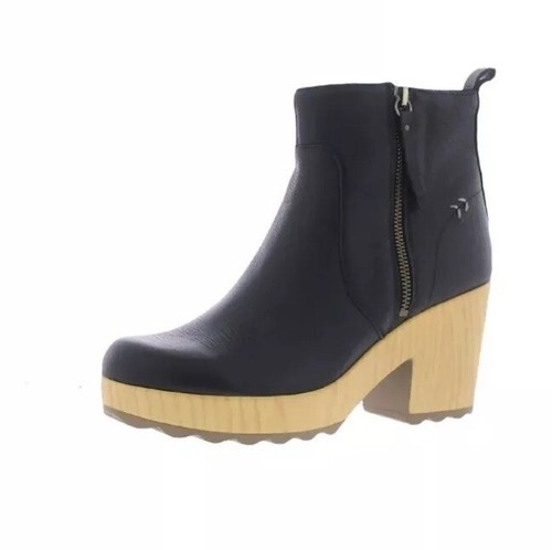 EUC Dr Scholl's Win Over Leather Platform Ankle Boot Black 8.5 M women