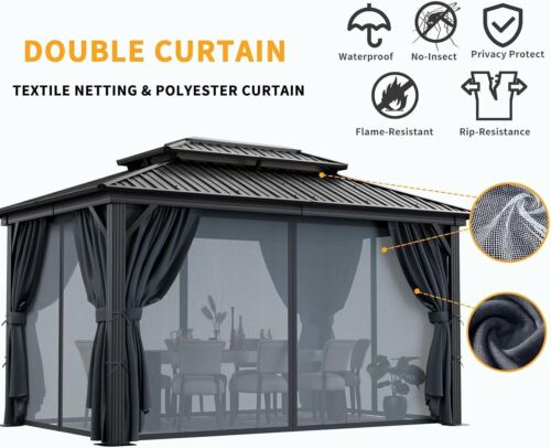 10' x 12' Outdoor Hardtop Gazebo Canopy w/ Aluminum Frame Sidewalls, Brown NEW# - Picture 14 of 22