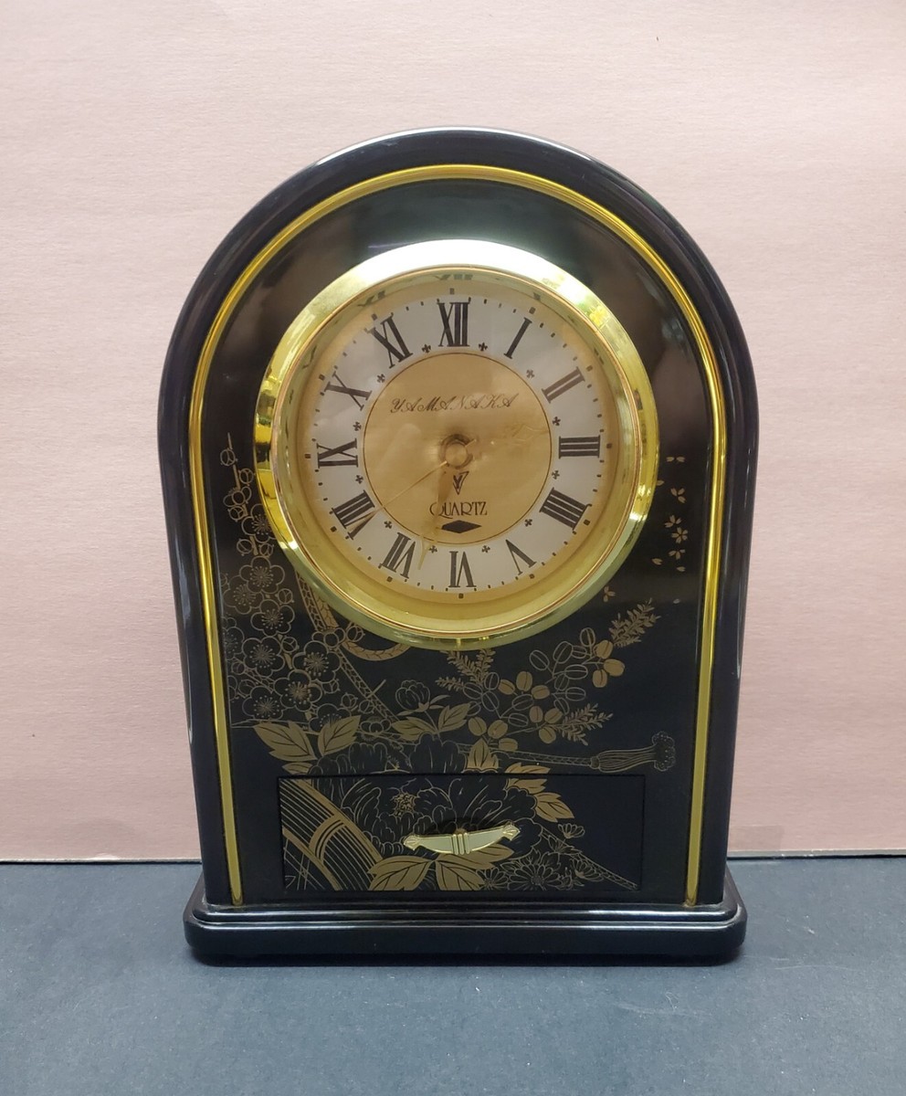 yamanaka QUARTZ Japan 置時計 Vintage Yamanaka Quartz Mantel Clock Wall Mount Or Tabletop Black