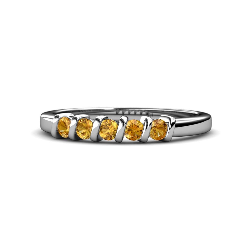 y... TriJewels Citrine 5 Stone Bar Set Wedding Band 0.50 ctw in 14K