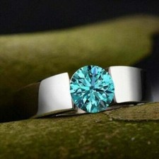 2.50 Ct Certified Treated Blue Diamond Solitaire Ring In 925 Sterling Silver