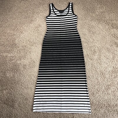 CONNECTED APPAREL Black White Striped Scoop Neck Tank Maxi Dress Women 8  Stretch | eBay