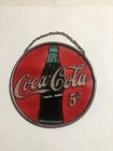 Vintage Coca-Cola 5 Cents Trade Mark stained Glass Hanging Sun Catcher 4.5 Inch