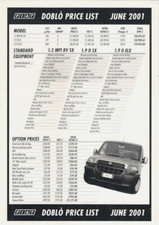 Opuscolo foglio singolo Fiat Doblo Estate Prezzi & Opzioni 2001 mercato Regno Unito GIUSTO