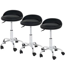 3PCS Rolling Salon Stool Adjustable Hydraulic Tattoo Massage Spa Chair with Back