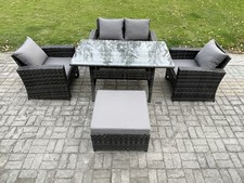 Image of Fimous Rattan Outdoor Garden Furniture Set Patio Dining Table Sofa Set Dark Grey