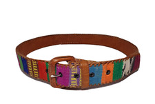 Custom Native America Serape Beaded Leather Belt Fits Waist Size 32-33"