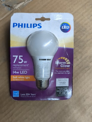 Philips LED 75W Replacement 14W LED Soft White Warm Glow Dimmable 1 Bulb - 第 1/5 張圖片