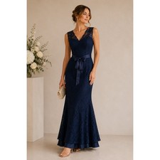 Morilee Navy Blue Lace Open Back Mermaid Gown Womens S Bridesmaid Formal Maxi