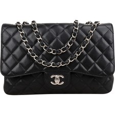 Chanel Quilted Caviar Leather Jumbo Single Fl...