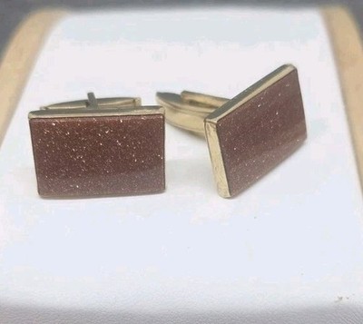 Vtg Goldstone Cufflinks Rectangular  Copper Glitter