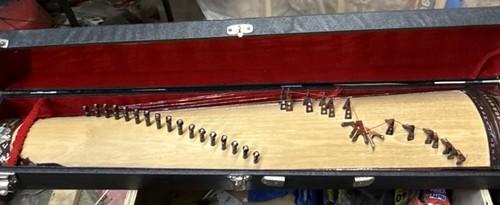 Wooden Guzheng with Floral Inlay, Decorative Hard Case, Brown Beige