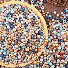 1420pcs Wooden Beads Wood Macrame Bead Farmhouse Colors Round bluegold-mix