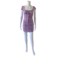 Shein Mini Dress Womens Medium Ruched Bodycon Multicolor Striped Y2K Stretch