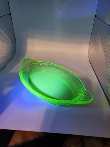 Jeannette's Windsor Uranium Green Depression Glass Serving Dish with Handles