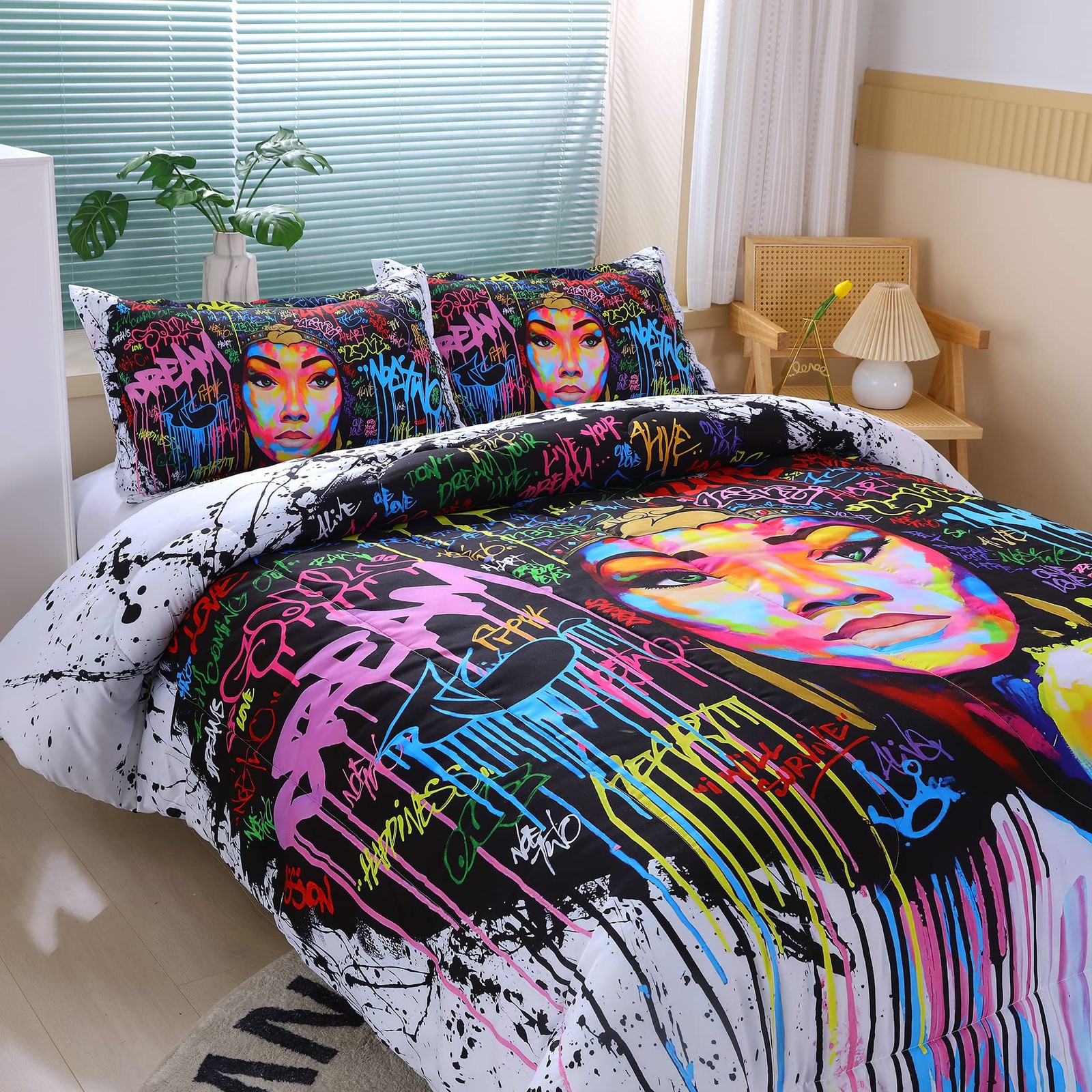 African American Black Girl Comforter Set for Kids and Teens, Queen Size Colo...