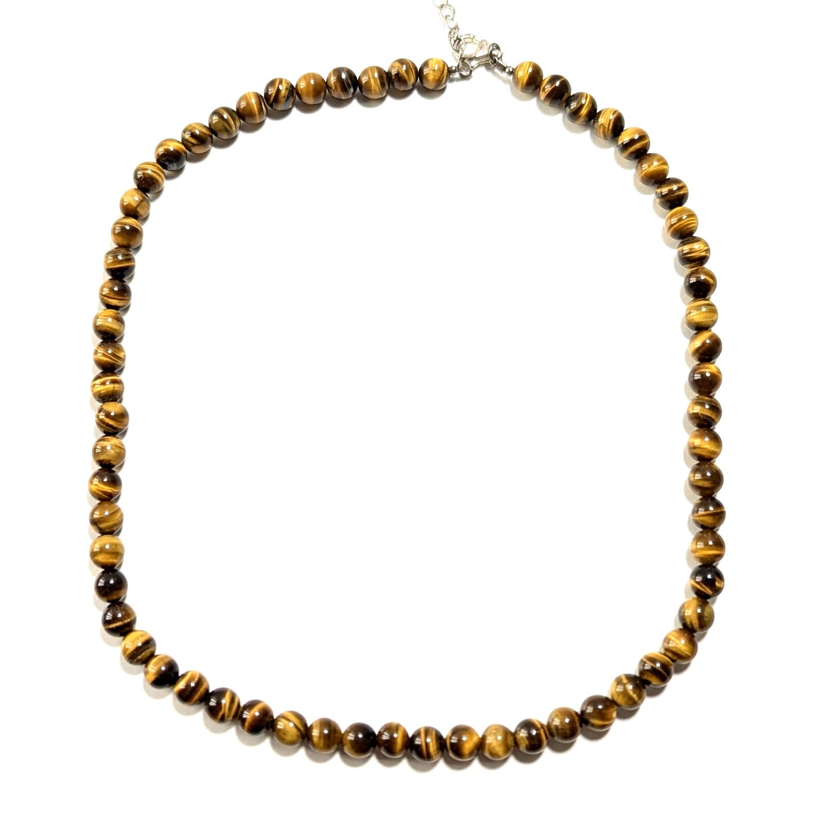 "Vintage Sterling Silver Yellow Tiger's Eye Round Gemstone 17 1/2\" Necklace 22.2g"