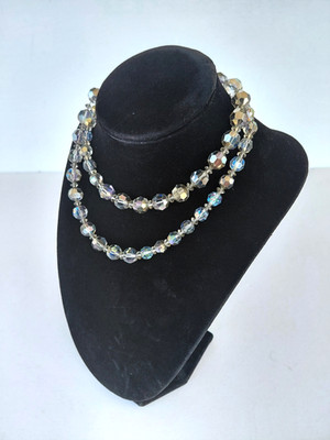 Vintage Sterling Silver & Silver Faceted Aurora Borealis Beaded 26'' Necklace