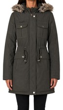 Womens Faux Fur Hooded Parka Jacket Ladies Winter Coat Longline Padded Zip Up