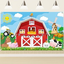 Red Barn Birthday Backdrop Farm Birthday Banner Farm Backdrop Party Decoratio...