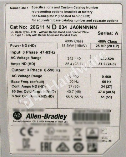 Unidad de CA Allen Bradley 20G11ND034JA0NNNN/A PowerFlex 755 480V trifásica 34A 25HP - Imagen 6 de 6
